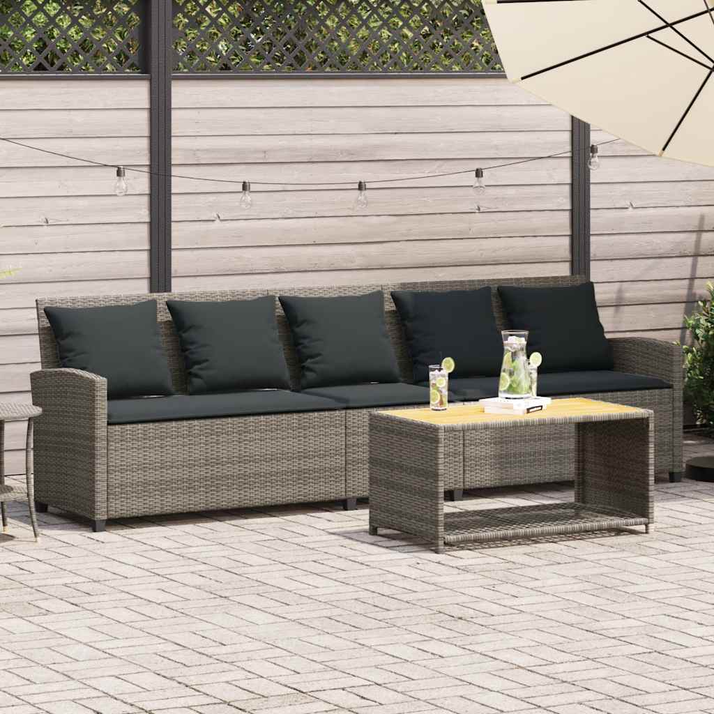 Tuinbank 5-zits met kussens poly rattan grijs is nu te koop bij PeponiXL, paradijselijk wonen!
