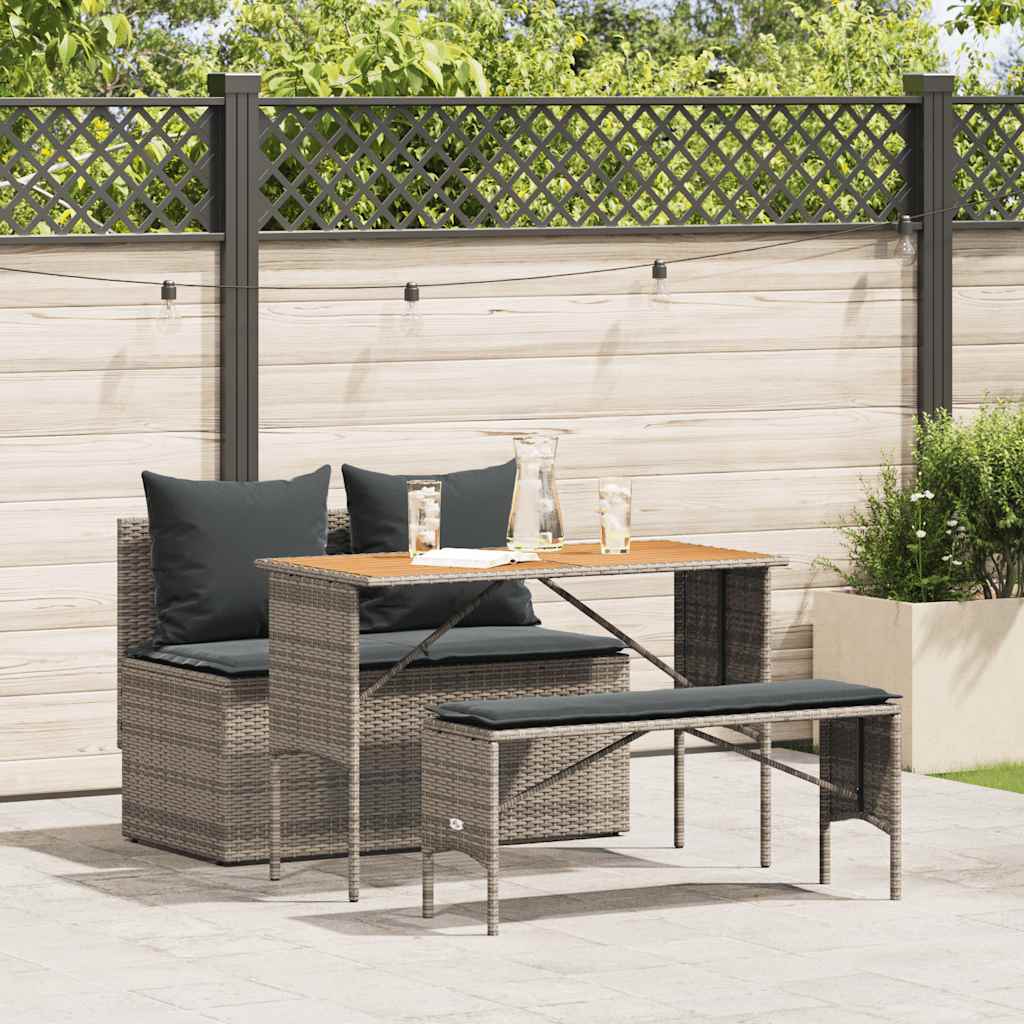 3-delige tuinset met kussens, grijs polyrotan is nu te koop bij PeponiXL, paradijselijk wonen!