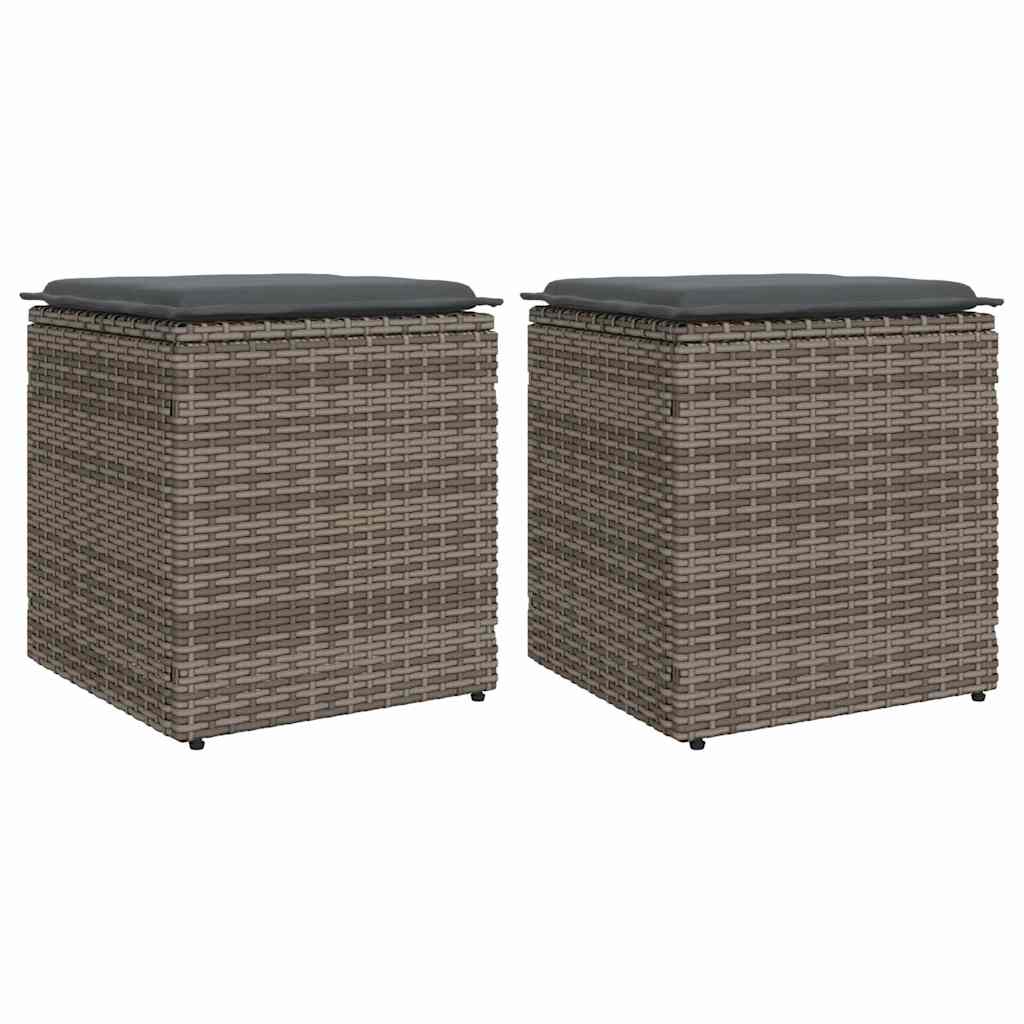 Tuinkrukken met kussens 2 st 40x40x43 cm poly rattan grijs is nu te koop bij PeponiXL, paradijselijk wonen!