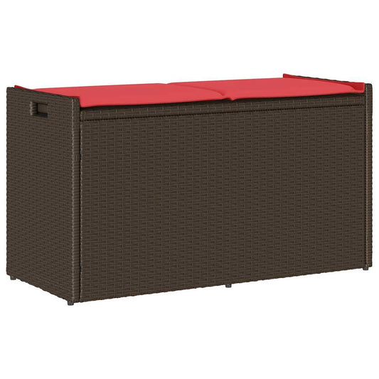 Opbergbank met kussen voor buiten 100 cm poly rattan bruin is nu te koop bij PeponiXL, paradijselijk wonen!