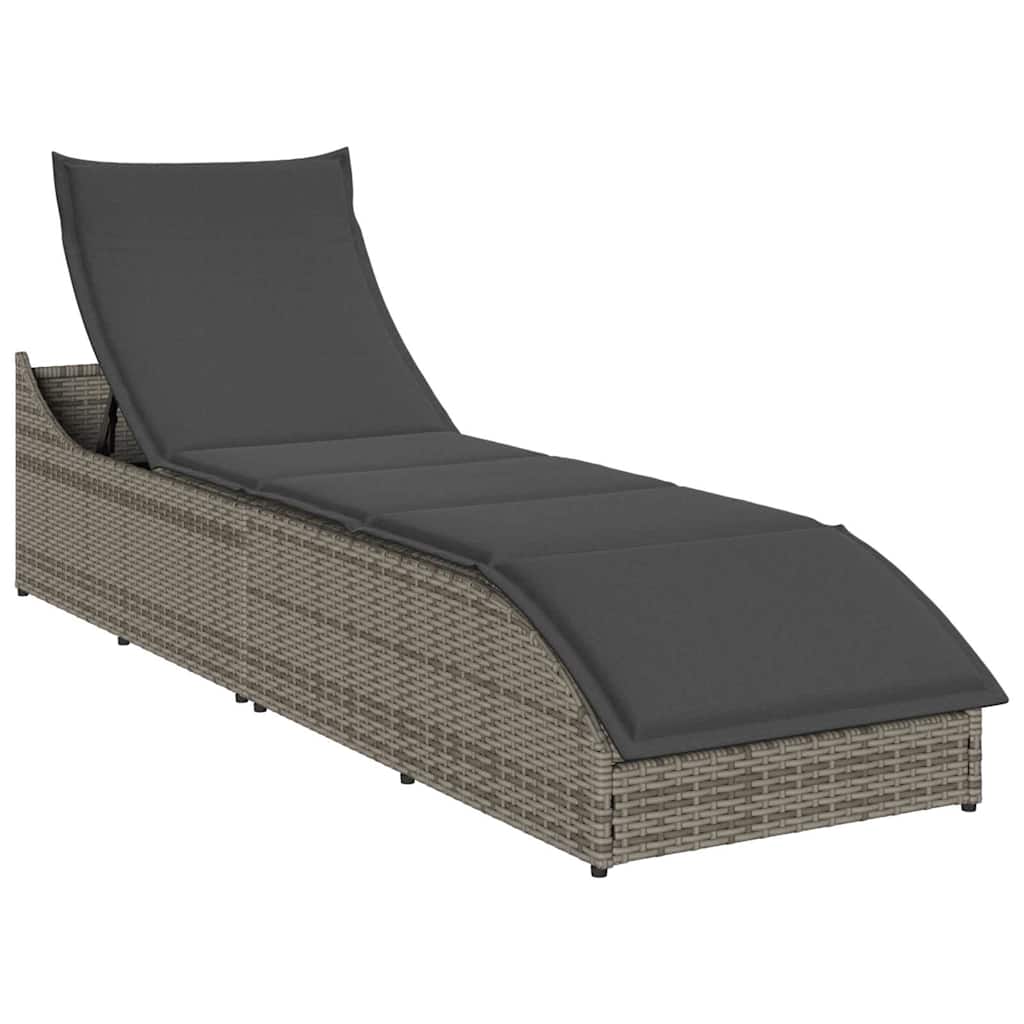 Ligstoel inklapbaar met kussen opbergruimte poly rattan grijs is nu te koop bij PeponiXL, paradijselijk wonen!