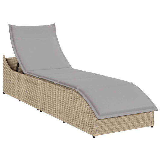 Ligstoel inklapbaar met kussen opbergruimte poly rattan beige is nu te koop bij PeponiXL, paradijselijk wonen!