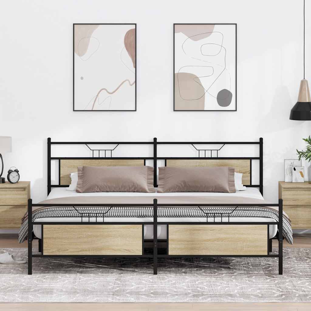Bedframe zonder matras metaal sonoma eikenkleurig 193x201 cm is nu te koop bij PeponiXL, paradijselijk wonen!