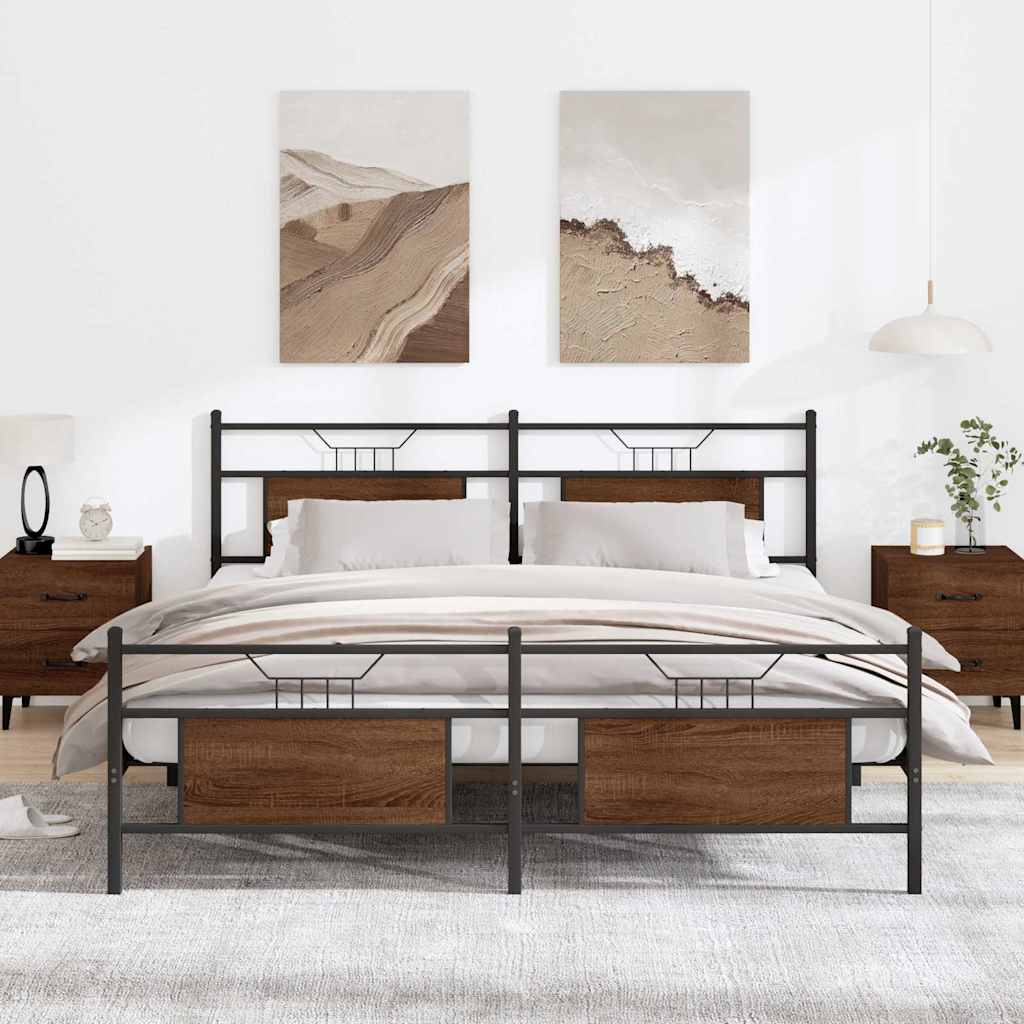 Bedframe zonder matras metaal bruin eikenkleur 183x213 cm is nu te koop bij PeponiXL, paradijselijk wonen!