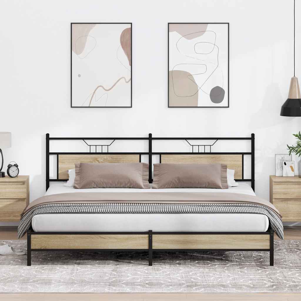 Bedframe zonder matras metaal sonoma eikenkleurig 193x201 cm is nu te koop bij PeponiXL, paradijselijk wonen!
