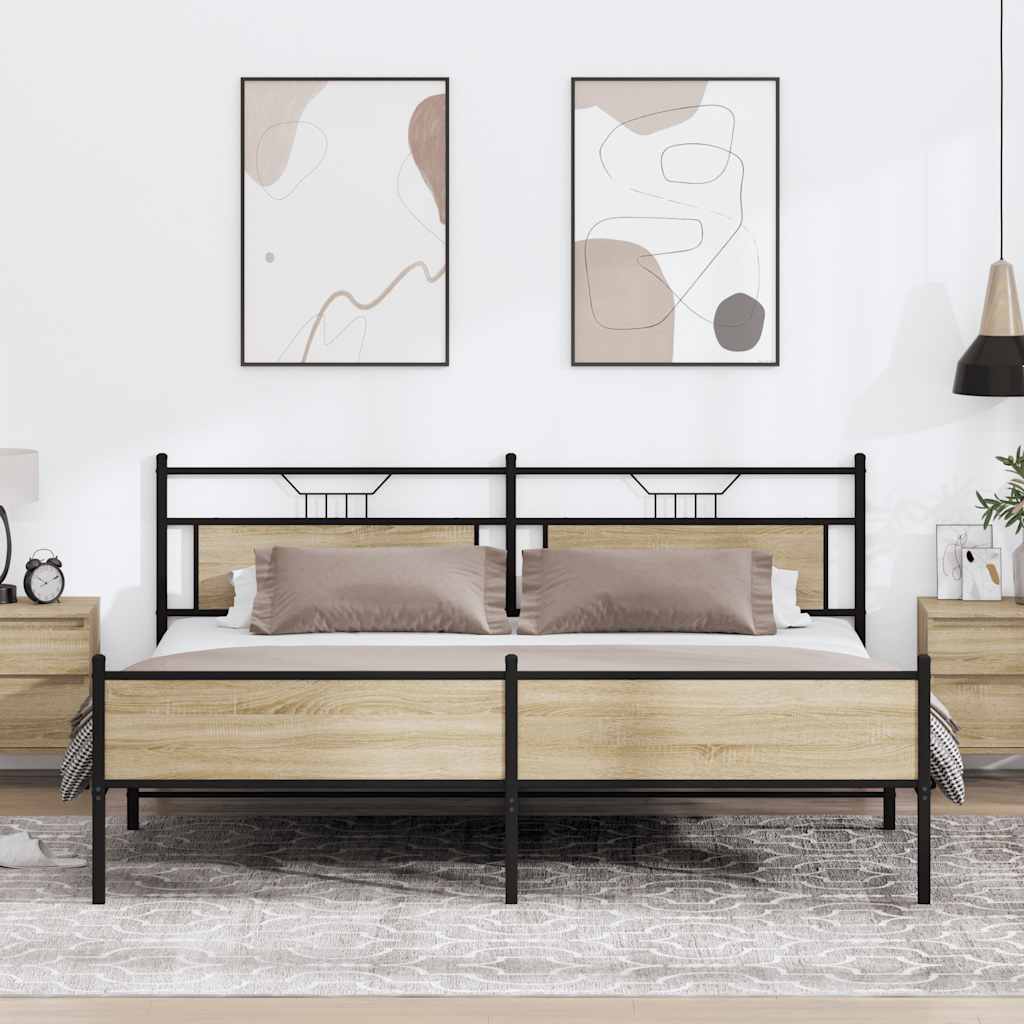 Bedframe zonder matras metaal sonoma eikenkleur 200x200 cm is nu te koop bij PeponiXL, paradijselijk wonen!
