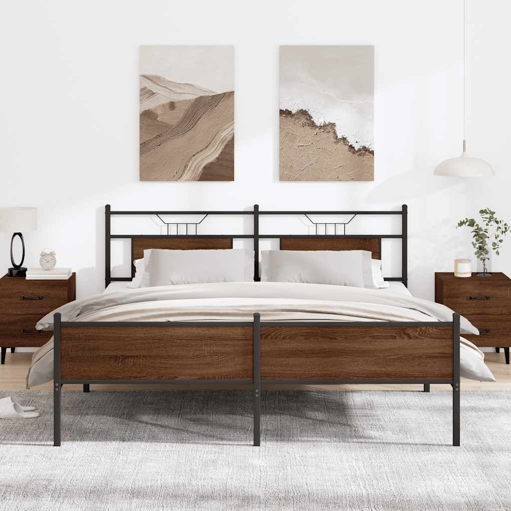 Bedframe zonder matras metaal bruin eikenkleurig 160x200 cm is nu te koop bij PeponiXL, paradijselijk wonen!