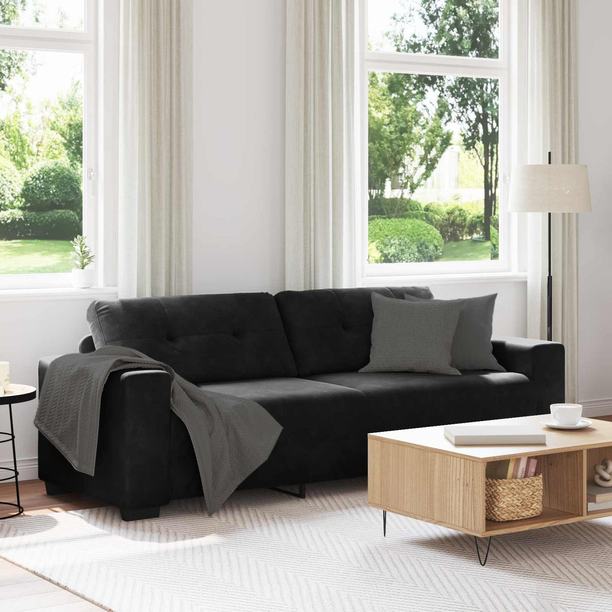 Bank 3 pcs Zwart 221 x 80 x 80 cm Linnen-mix stof is nu te koop bij PeponiXL, paradijselijk wonen!