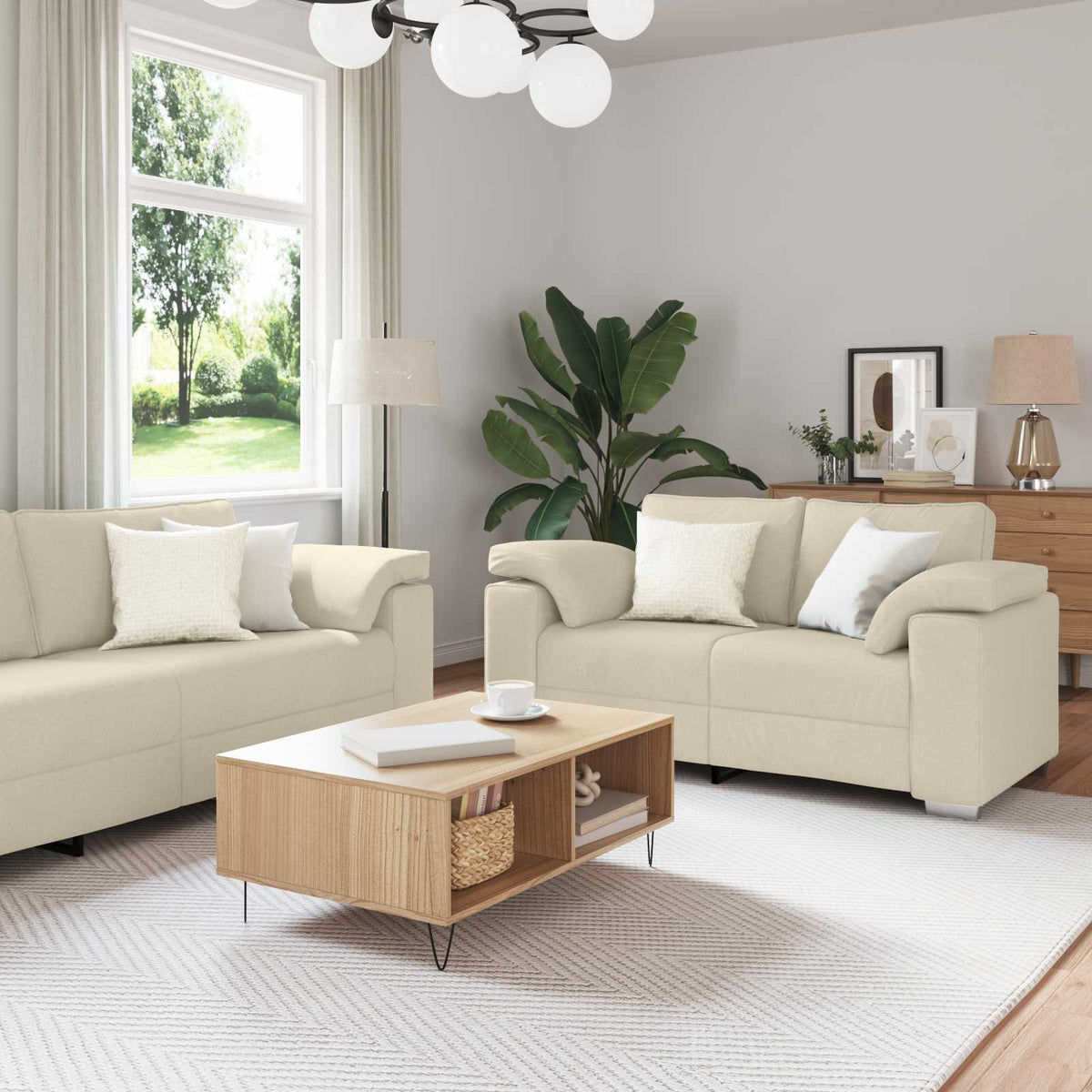 Bank 2 pcs Beige 219 x 80 x 82 cm Linnen-mix stof is nu te koop bij PeponiXL, paradijselijk wonen!