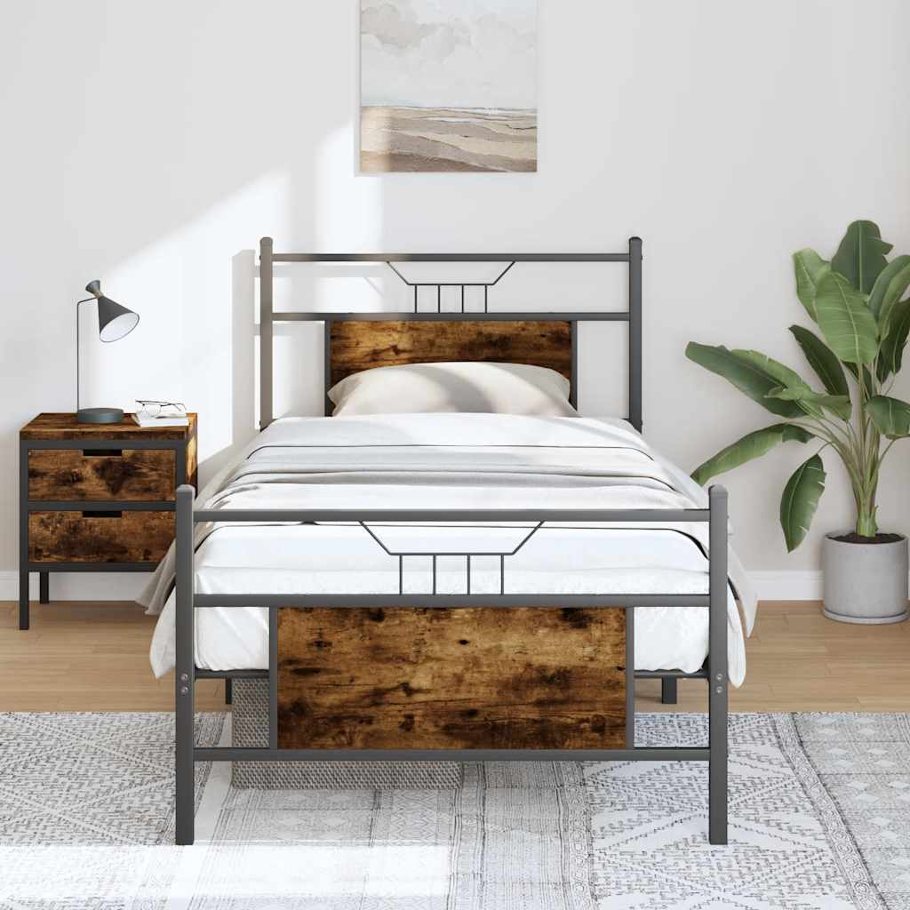 Bedframe zonder matras hout gerookt eikenkleurig 80x200 cm is nu te koop bij PeponiXL, paradijselijk wonen!