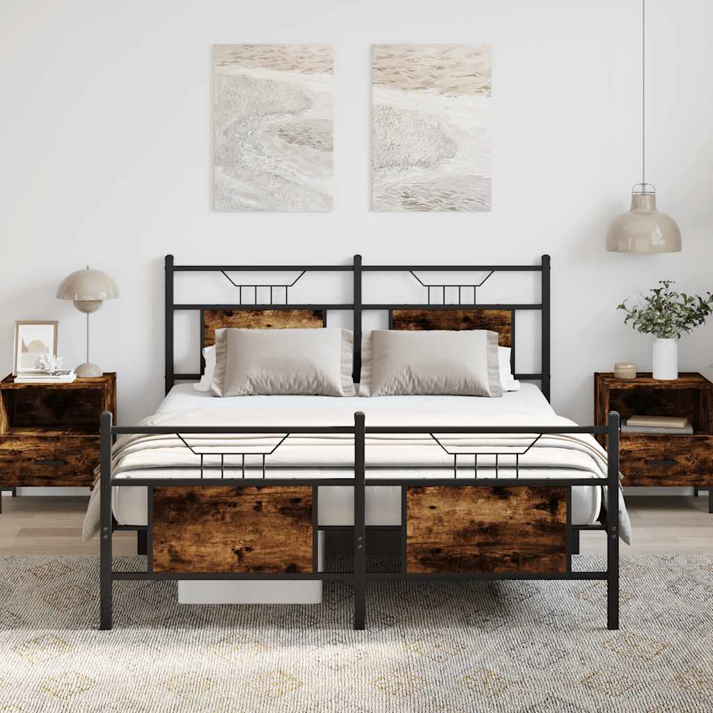 Bedframe zonder matras hout gerookt eikenkleurig 137x190 cm is nu te koop bij PeponiXL, paradijselijk wonen!