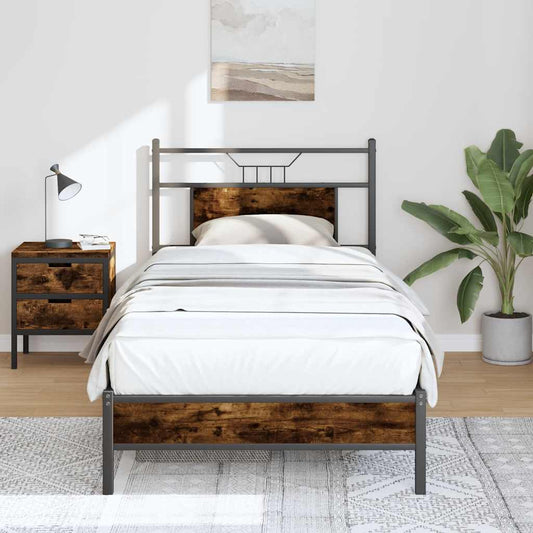 Bedframe zonder matras hout gerookt eikenkleurig 90x200 cm is nu te koop bij PeponiXL, paradijselijk wonen!