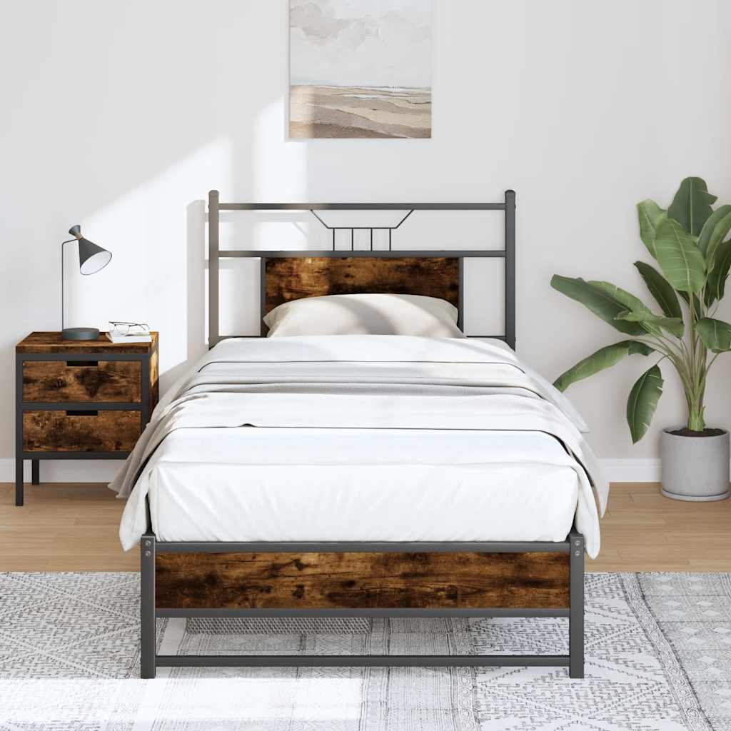 Bedframe zonder matras hout gerookt eikenkleurig 90x190 cm is nu te koop bij PeponiXL, paradijselijk wonen!