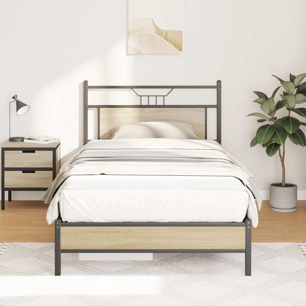 Bedframe zonder matras hout sonoma eikenkleurig 100x200 cm is nu te koop bij PeponiXL, paradijselijk wonen!