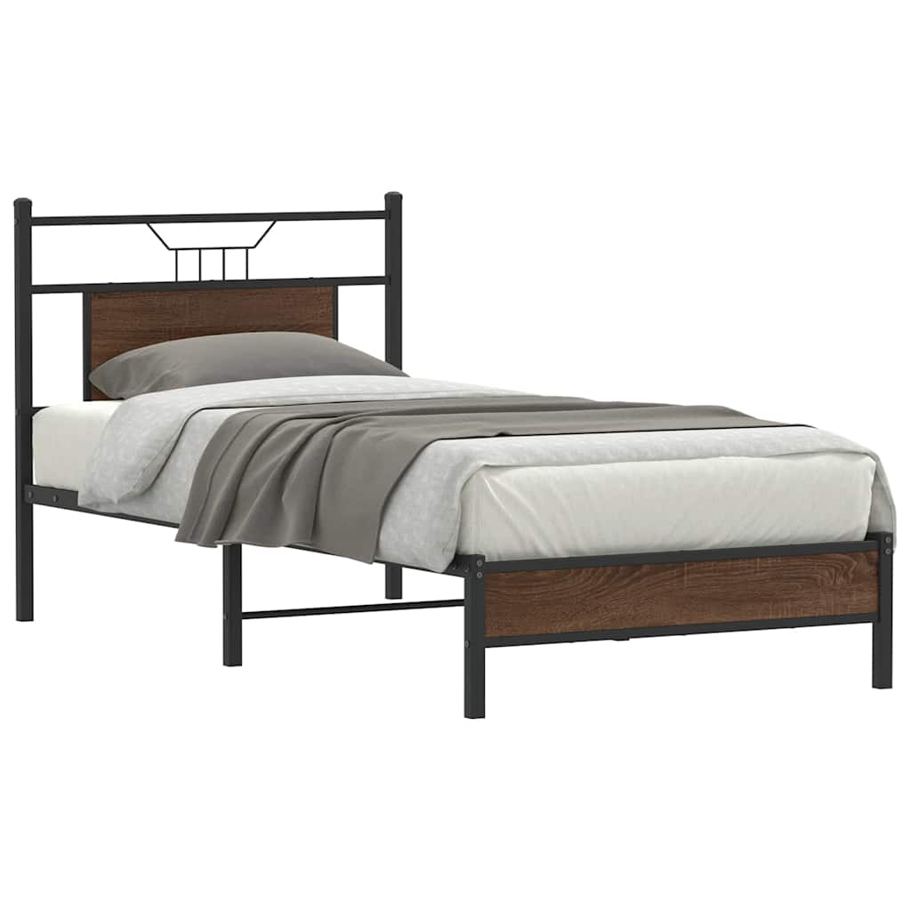 Bedframe zonder matras bewerkt hout bruin eikenkleur 75x190 cm is nu te koop bij PeponiXL, paradijselijk wonen!