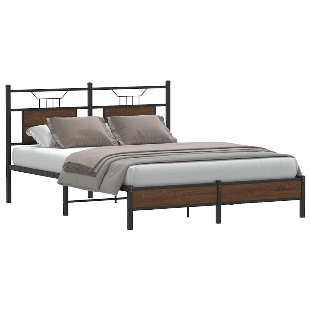 Bedframe zonder matras bewerkt hout bruin eikenkleur 150x200 cm is nu te koop bij PeponiXL, paradijselijk wonen!