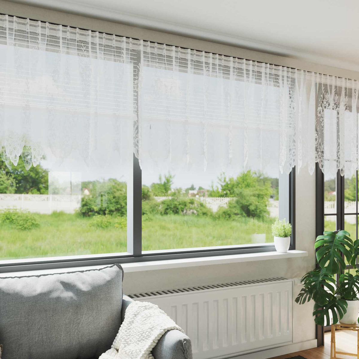 Kantgordijn met gordijnen Bloemen Wit 80 x 600 cm Polyester is nu te koop bij PeponiXL, paradijselijk wonen!