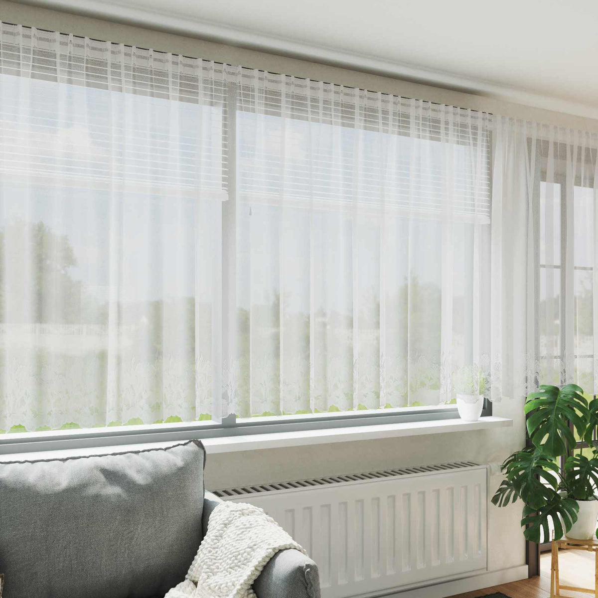 Kantgordijn met gordijnen Bloemen Wit 160 x 500 cm Polyester is nu te koop bij PeponiXL, paradijselijk wonen!
