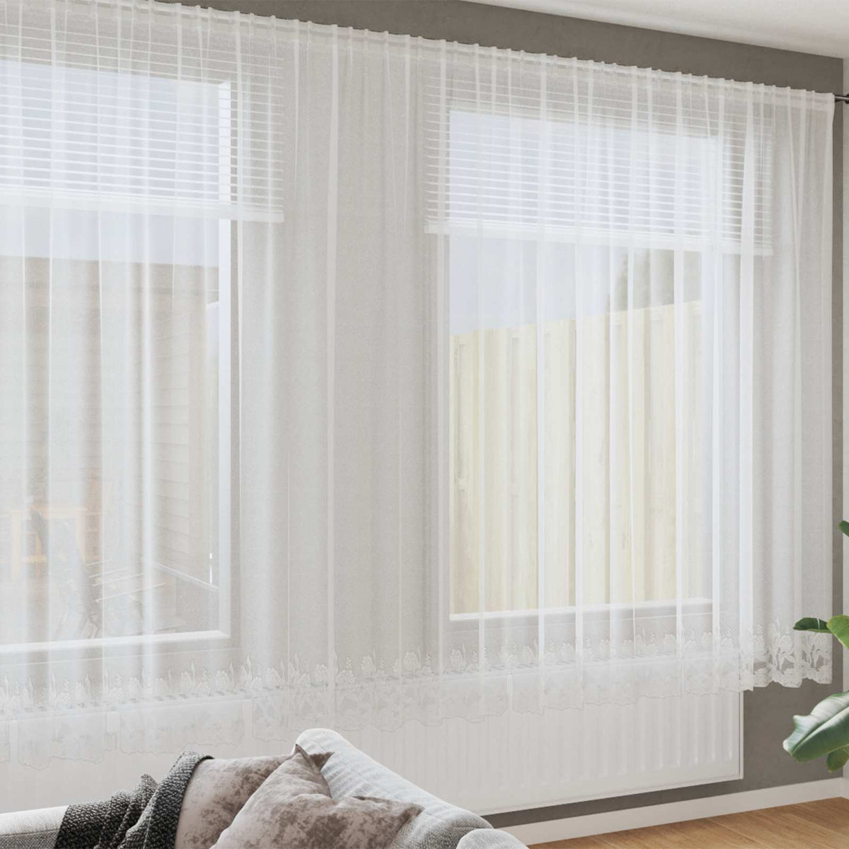 Kantgordijn met gordijnen Bloemen Wit 240 x 500 cm Polyester is nu te koop bij PeponiXL, paradijselijk wonen!