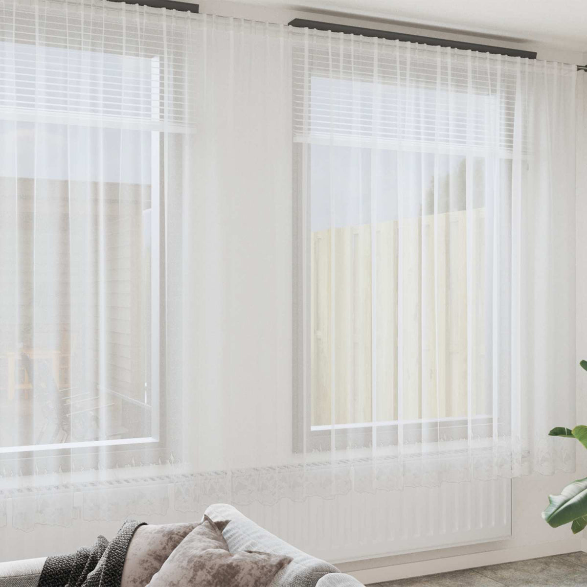 Kantgordijn met gordijnen Bloemen Wit 280 x 600 cm Polyester is nu te koop bij PeponiXL, paradijselijk wonen!