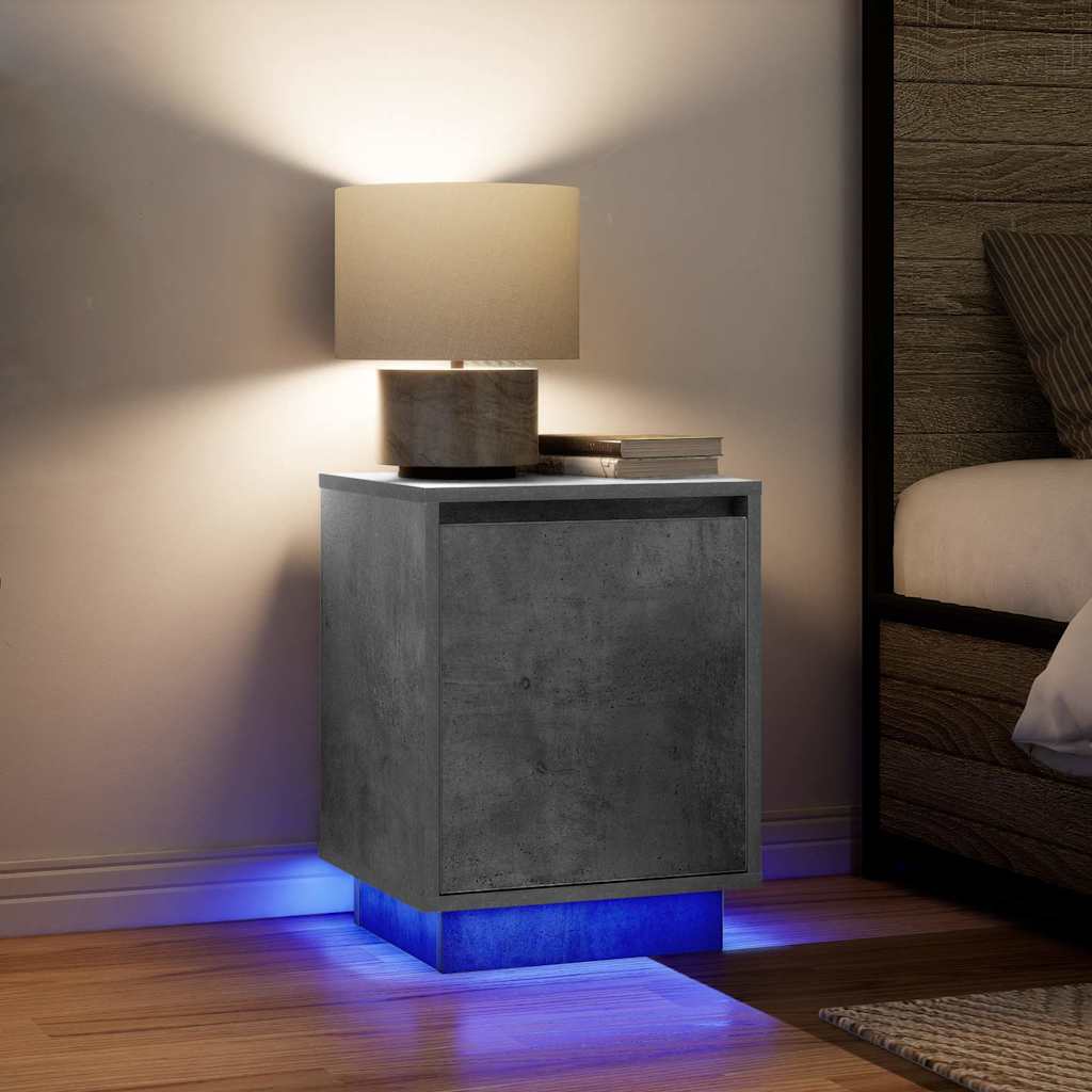 Nachtkastjes met led-verlichting 2 st 38x34x50 cm betongrijs is nu te koop bij PeponiXL, paradijselijk wonen!