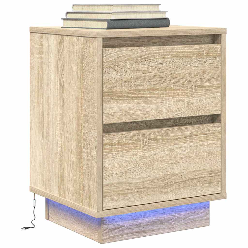 Nachtkastje met led-verlichting 38x34x50 cm sonoma eikenkleurig is nu te koop bij PeponiXL, paradijselijk wonen!