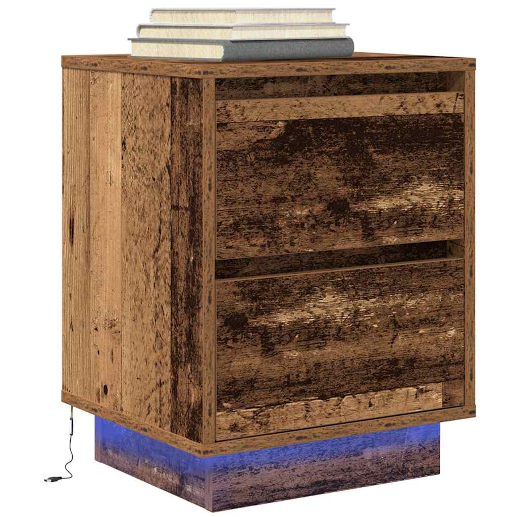 Nachtkastje met LED-verlichting 38x34x50 cm oud hout is nu te koop bij PeponiXL, paradijselijk wonen!