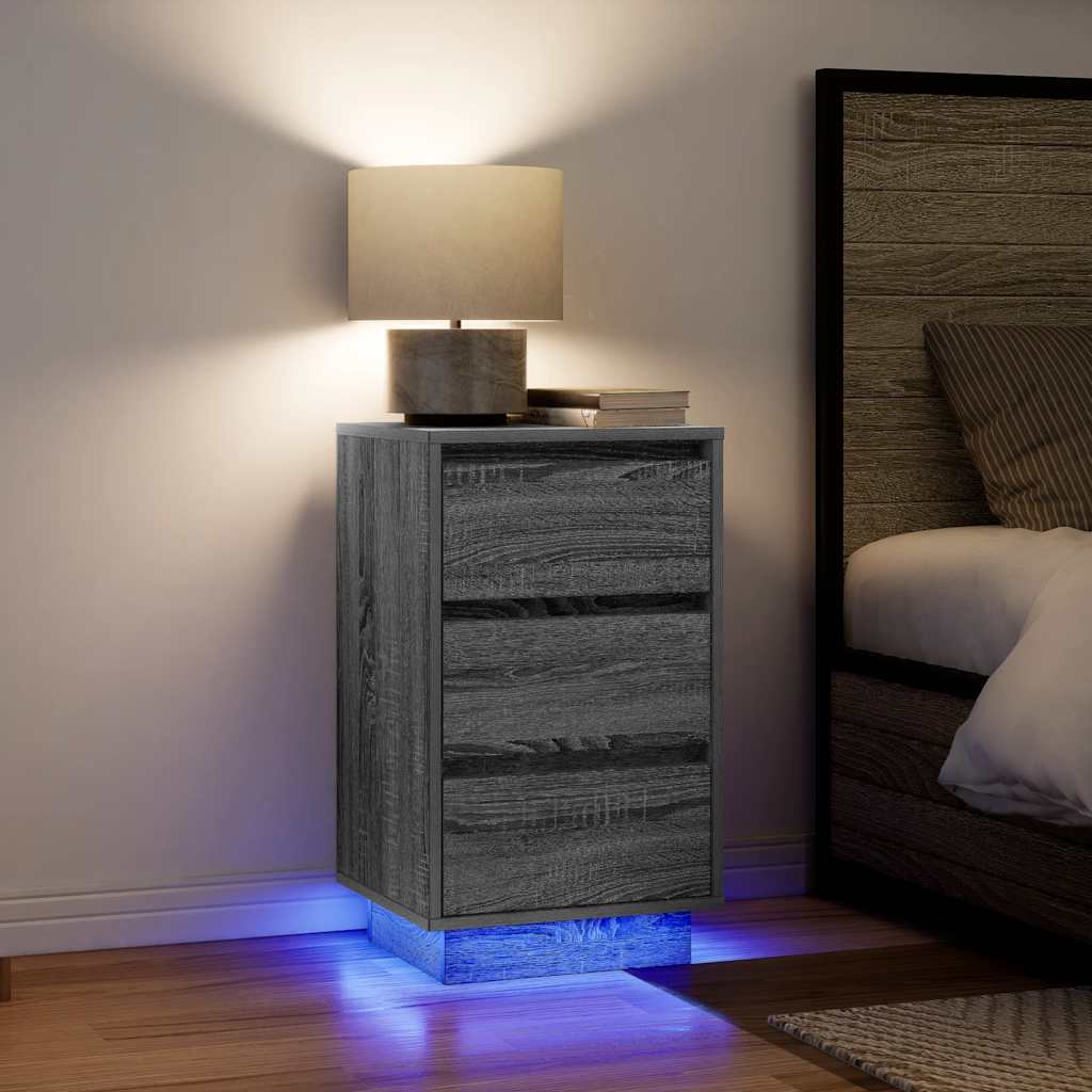 Nachtkastje met LED-verlichting 38x34x65 cm grijs sonoma is nu te koop bij PeponiXL, paradijselijk wonen!