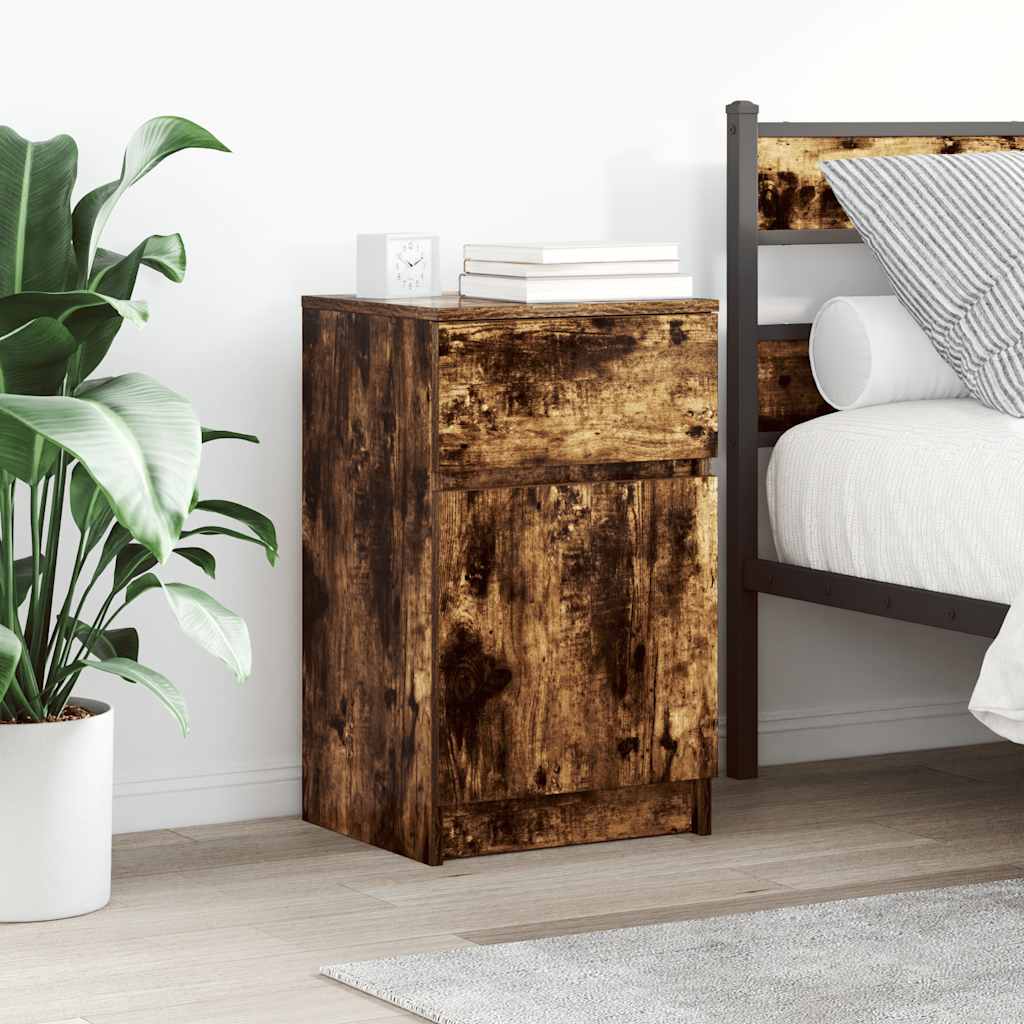 Nachtkastjes 2 st 39x35x65 cm bewerkt hout gerookt eikenkleur is nu te koop bij PeponiXL, paradijselijk wonen!