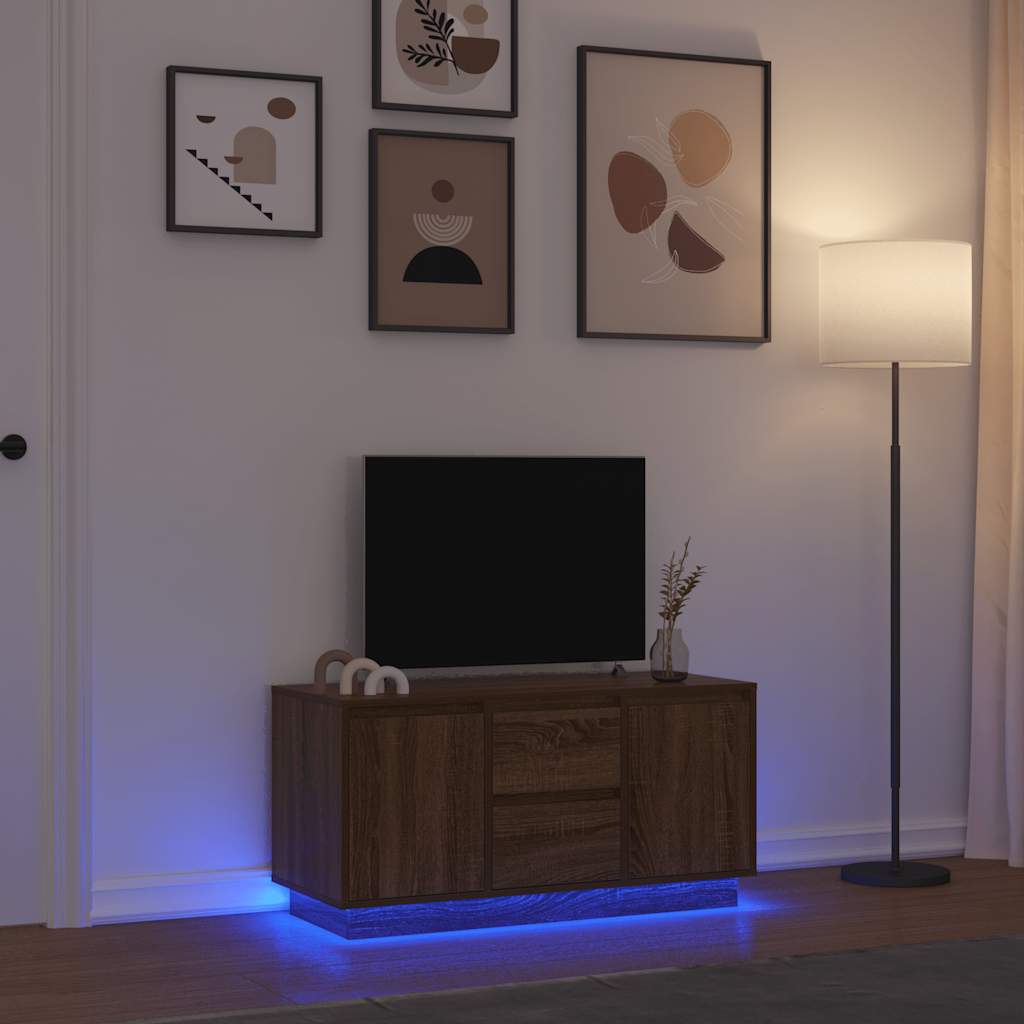 Tv-meubel met LED-verlichting 100x41x50 cm bruin eikenkleur is nu te koop bij PeponiXL, paradijselijk wonen!