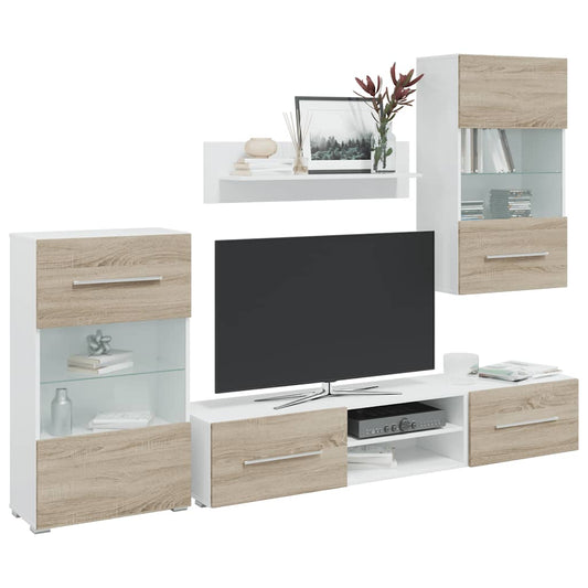 5-delige Tv-meubels met LED bewerkt hout sonoma eiken is nu te koop bij PeponiXL, paradijselijk wonen!