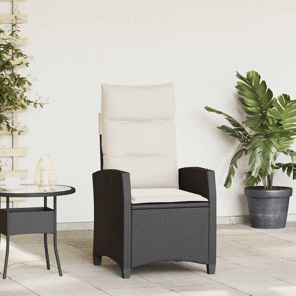 Verstelbare tuinstoel met bijzettafel poly rattan zwart is nu te koop bij PeponiXL, paradijselijk wonen!
