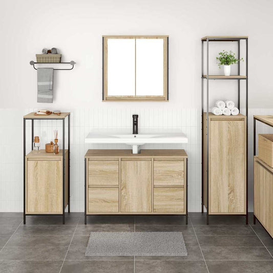 Badkamermeubelset met lade met plank 3 pcs Sonoma eik en Zwart is nu te koop bij PeponiXL, paradijselijk wonen!