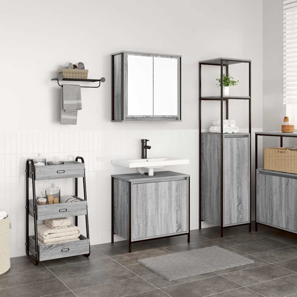 2-delige Badkamermeubelset bewerkt hout grijs sonoma eikenkleur is nu te koop bij PeponiXL, paradijselijk wonen!