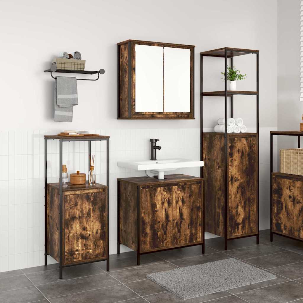Badkamermeubelset 3 pcs Gerookt Eiken en Zwart Bewerkt hout is nu te koop bij PeponiXL, paradijselijk wonen!