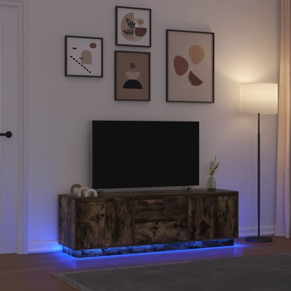 Tv-meubel LED-verlichting 160,5x41x50 cm gerookt eikenkleurig is nu te koop bij PeponiXL, paradijselijk wonen!
