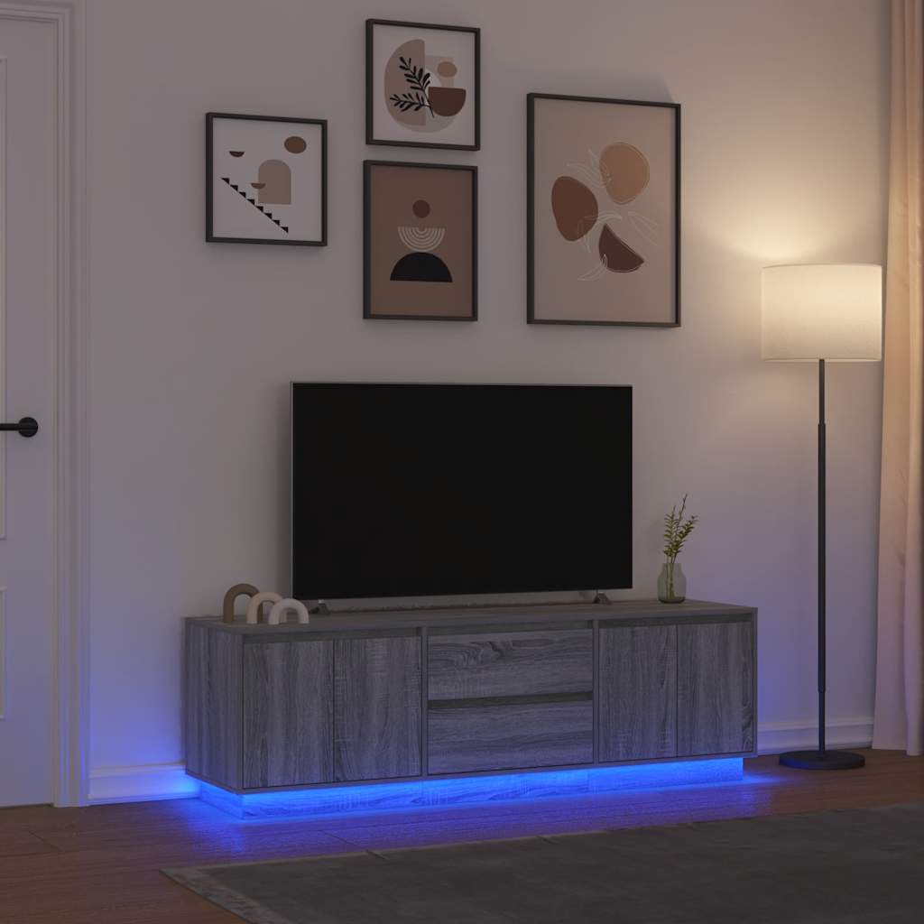 Tv-meubel met LED-verlichting 160,5x41x50 cm grijs sonoma eiken is nu te koop bij PeponiXL, paradijselijk wonen!