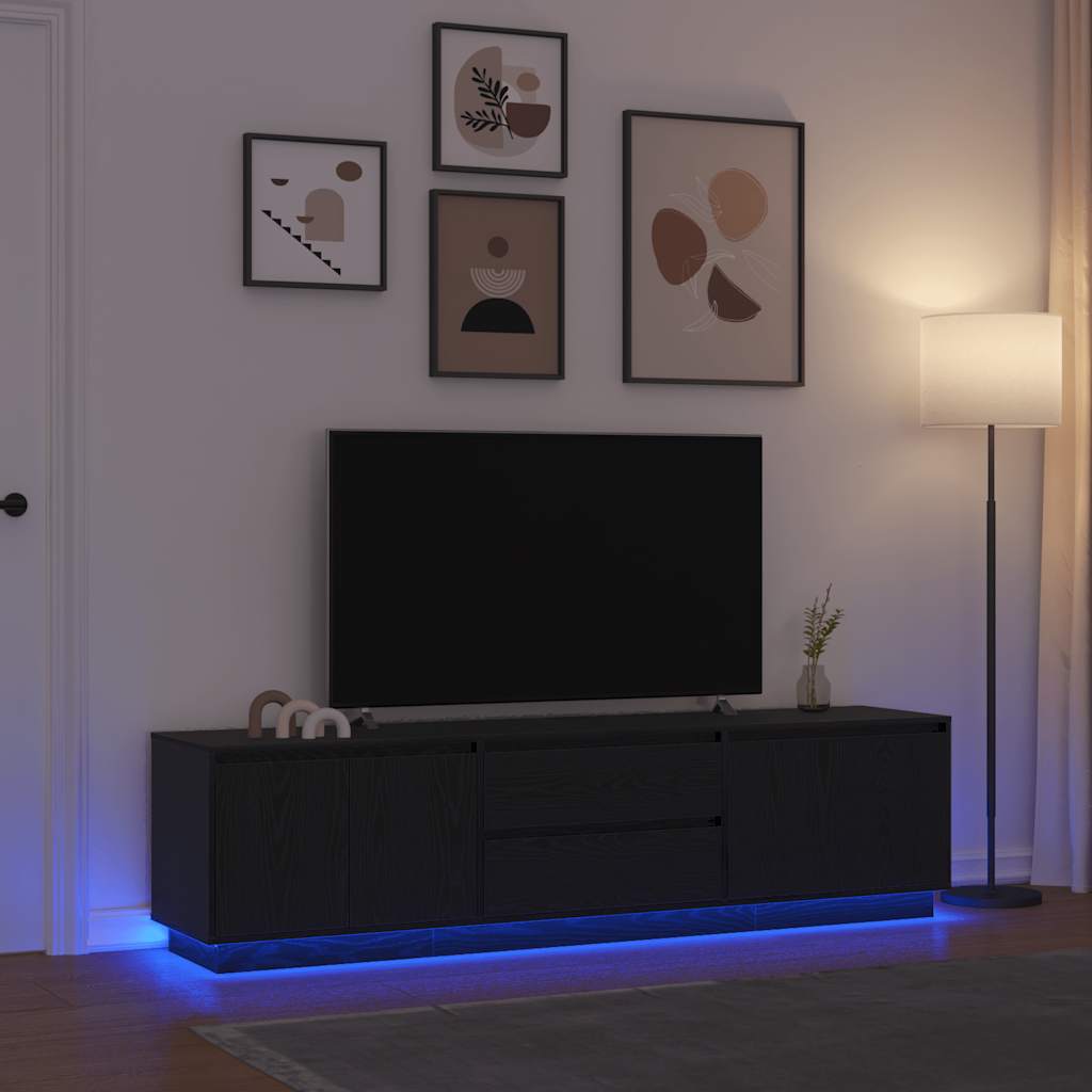 Tv-meubel met LED-verlichting 193,5x41x50 cm zwart eikenkleurig is nu te koop bij PeponiXL, paradijselijk wonen!