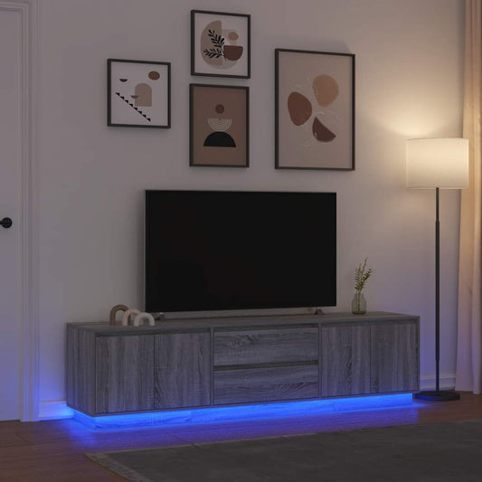 Tv-meubel met LED-verlichting 193,5x41x50 cm grijs sonoma eiken is nu te koop bij PeponiXL, paradijselijk wonen!
