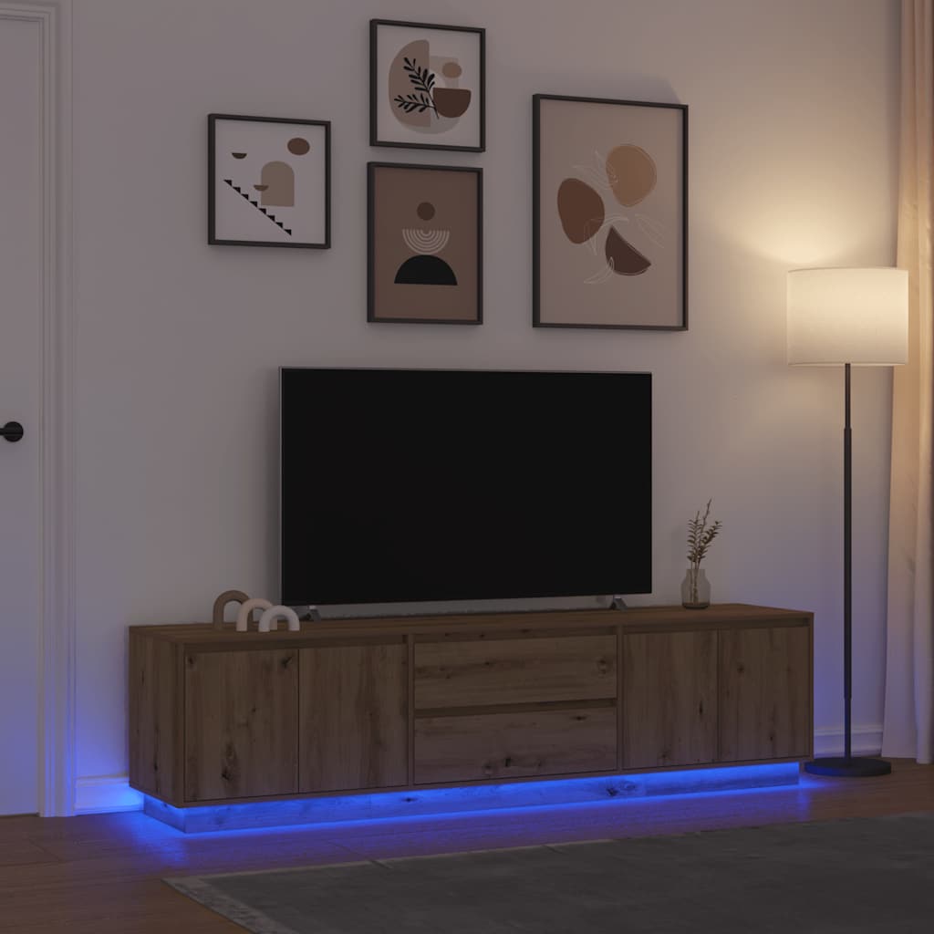 Tv-meubel met LED-verlichting 193,5x41x50 cm artisanaal eiken is nu te koop bij PeponiXL, paradijselijk wonen!