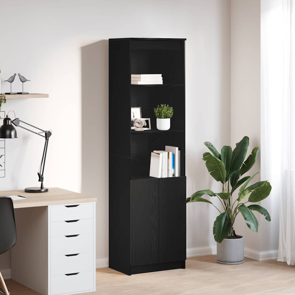 Highboard 50x35x180 cm spaanplaat zwart eikenkleurig is nu te koop bij PeponiXL, paradijselijk wonen!