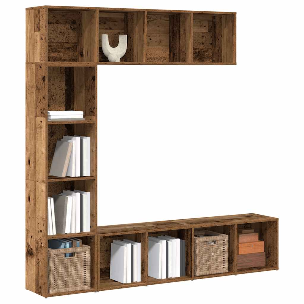 Boekenkasten 3 st bewerkt hout oud houtkleurig is nu te koop bij PeponiXL, paradijselijk wonen!