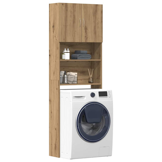 Wasmachinekast 64x24x190 cm bewerkt hout artisanaal eikenkleur is nu te koop bij PeponiXL, paradijselijk wonen!