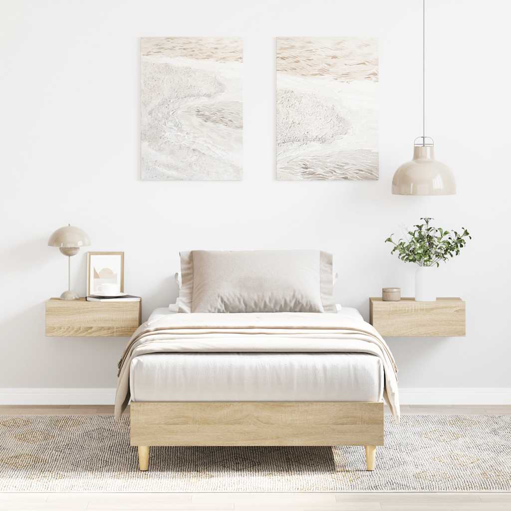 Bedframe zonder matras 90x190 cm sonoma eikenkleurig spaanplaat is nu te koop bij PeponiXL, paradijselijk wonen!