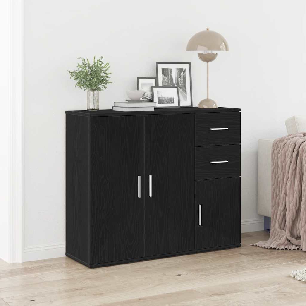 Dressoir zwart eiken 91x29,5x75 cm bewerkt hout is nu te koop bij PeponiXL, paradijselijk wonen!