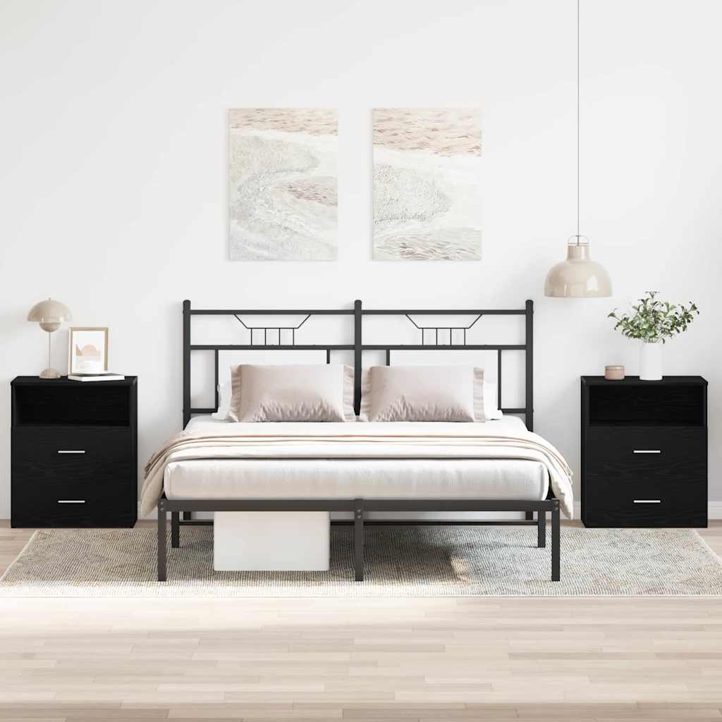 Nachtkastje 2 pcs Zwart Eiken 50 x 32 x 60cm Bewerkt hout is nu te koop bij PeponiXL, paradijselijk wonen!