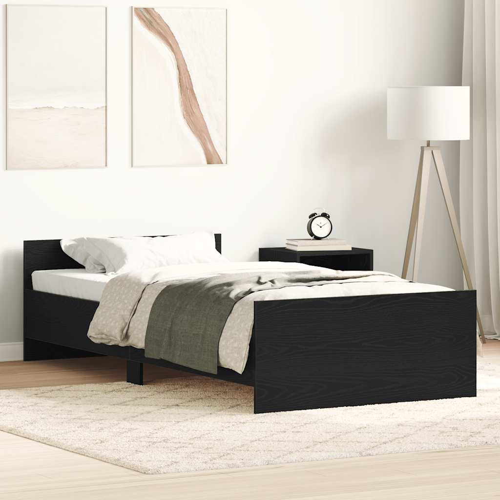 Bedframe zonder matras 75x190 cm spaanplaat zwart eikenkleurig is nu te koop bij PeponiXL, paradijselijk wonen!