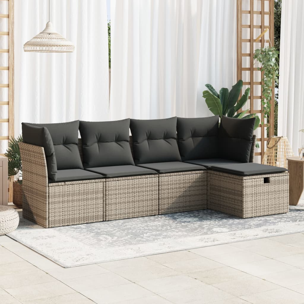 5-delige Loungeset met kussens poly rattan grijs is nu te koop bij PeponiXL, paradijselijk wonen!