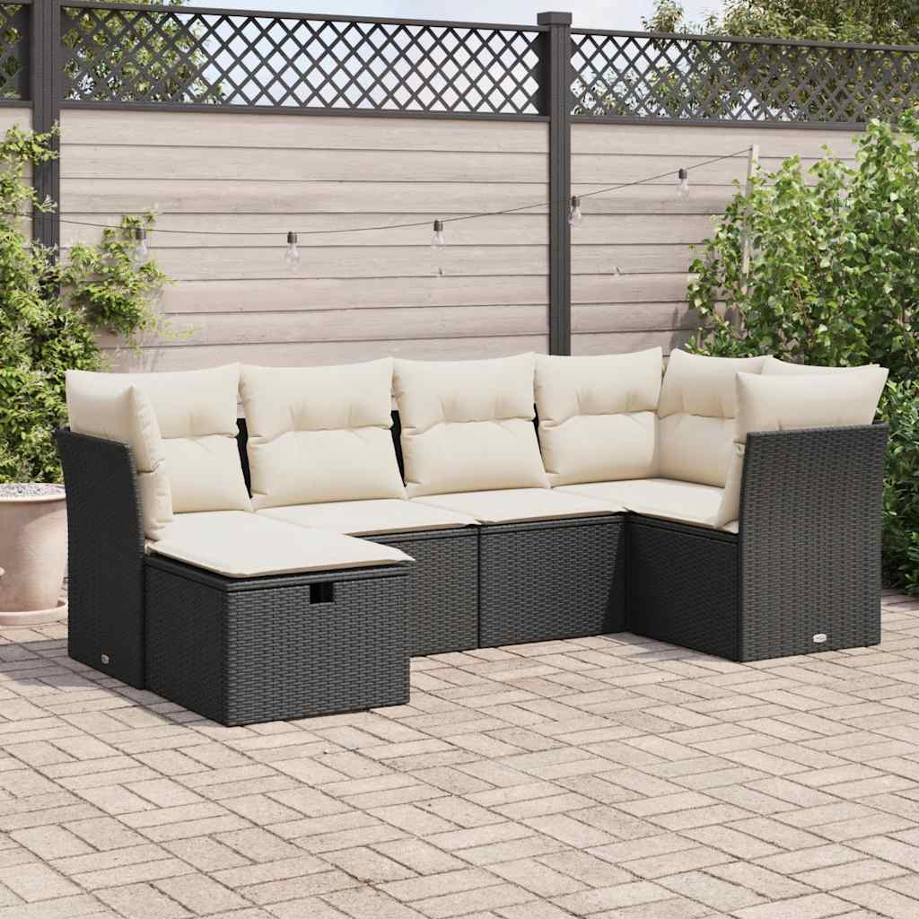 6-delige Loungeset met kussens poly rattan zwart is nu te koop bij PeponiXL, paradijselijk wonen!