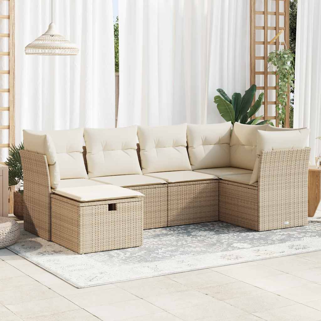 6-delige Loungeset met kussens poly rattan beige is nu te koop bij PeponiXL, paradijselijk wonen!